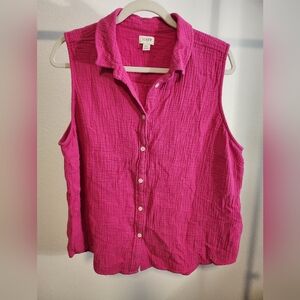 J Crew Fuchsia Sleeveless Button Down Shirt